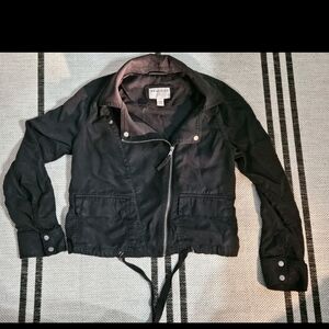 Marrakech Anthropologie Womens Moto Jacket M Linen Washed Black Crop Biker Indie